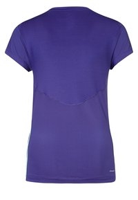Lila idrottströja med korta ärmar, mjuk textur, böjd bakseam och en lätt design, med en diskret logotyp vid fållen.