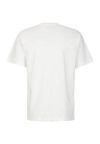 T-shirt bianca in cotone con collo rotondo, maniche corte e vestibilità morbida. Design semplice, texture liscia, senza motivi o accenti visibili.