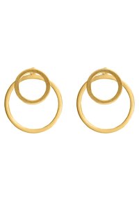 Gullmetal hoopøreringer med dobbeltringdesign. Den større ringen omgir en mindre indre sirkel, begge med en jevn overflate.