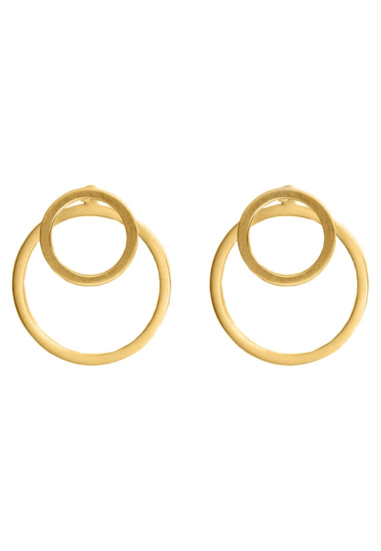 Gullmetal hoopøreringer med dobbeltringdesign. Den større ringen omgir en mindre indre sirkel, begge med en jevn overflate.