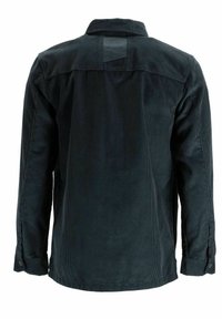 Dark green corduroy shirt with vertical ribbed texture, long sleeves, button cuffs, and a classic collar. Back features a rectangular yoke.