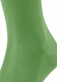 Calzino verde realizzato in tessuto a maglia testurizzato. Superficie liscia con un design aderente e tallone rinforzato. Colore brillante e uniforme.