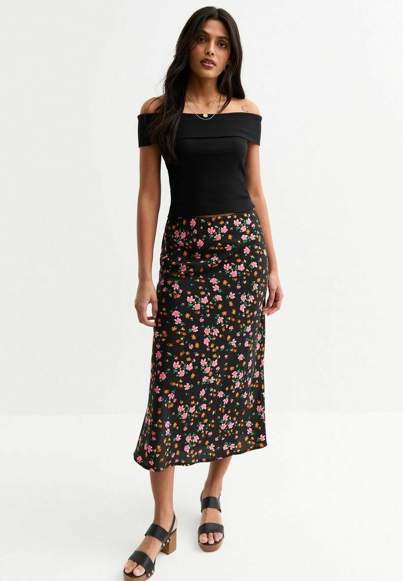New Look - FLORAL PRINT BIAS CUT MIDI - Pencil skirt - black pattern, Enlarge