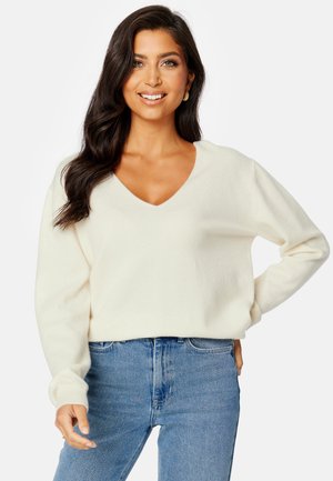 Bubbleroom SOFT CASHMERE MIX V-NECK SWEATER - Svetr - white