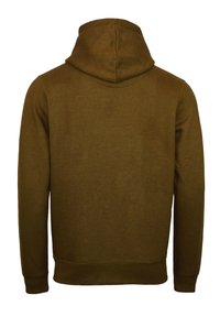 Hnedá mikina s kapucňou, wyposażona w textúrovaný povrch, dlhé rukávy a stiahnuťelnú kapucňu. Má rebrovaný pás a manžety.