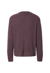 Pull à manches longues en maille de couleur mauve foncé, vu de dos avec un col, des poignets et une base côtelés.