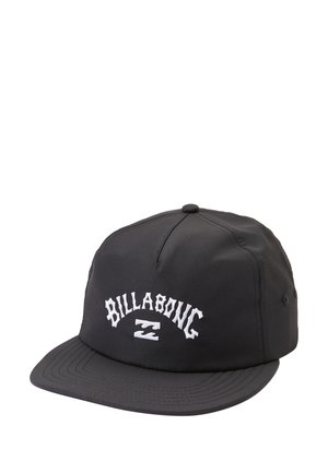 Cappellino snapback nero con visiera piatta. Testo "BILLABONG" ricamato in bianco sul davanti, con un logo sottostante. Tessuto morbido e strutturato.