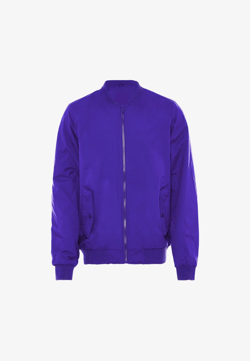 Lilla bomberjakke med lynlås, ribbet krave og manchetter samt to sidelommer. Glat, letvægtsstof med en mat finish.