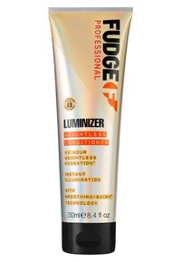 Fudge Professional Luminizer Weightless Conditioner in a metallic silver and orange tube, featuring bold text and a black bottom. 250ml.