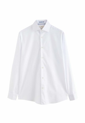 Witte dressshirt met lange mouwen van gladde stof, voorzien van een klassieke kraag, knoopsluiting aan de voorkant en manchetten met knopen.