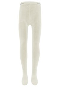Collants tricotés de couleur crème avec un motif en c�âble, présentant une texture douce et une taille élastique avec un discret détail de marque.