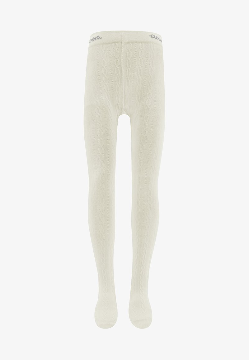 Crème-kleurige gebreide maillots met een kabelpatroon, met een zachte textuur en een elastische tailleband met subtiele merkdetails.