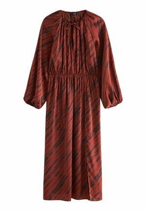 TIE NECK LONG SLEEVE MIDI - REGULAR FIT - Nappali ruha - brown leaf print