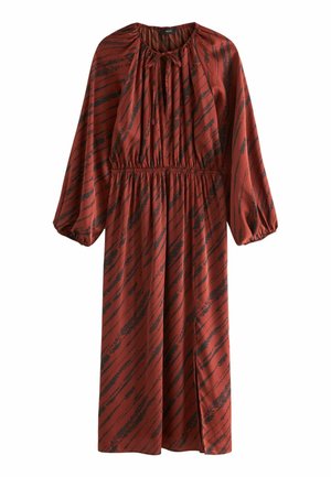 TIE NECK LONG SLEEVE MIDI - REGULAR FIT - Vapaa-ajan mekko - brown leaf print