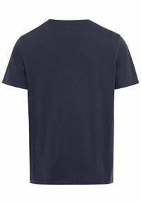 Marineblå bomulds T-shirt med korteærmer, rund hals og et enkelt, udekoreret design. Glat tekstur og lige søm.