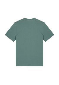 T-shirt met korte mouwen in gedempt groen. Ronde halsontwerp, zachte textuur en eenvoudige snit zonder zichtbare logo's of patronen.