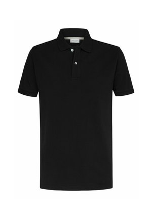 Sort poloshirt lavet af bomuld. Har klassisk krave, to-knaps lukning og korte ærmer. Glat tekstur med en skræddersyet pasform.