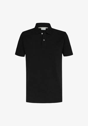 Sort poloshirt lavet af bomuld. Har klassisk krave, to-knaps lukning og korte ærmer. Glat tekstur med en skræddersyet pasform.