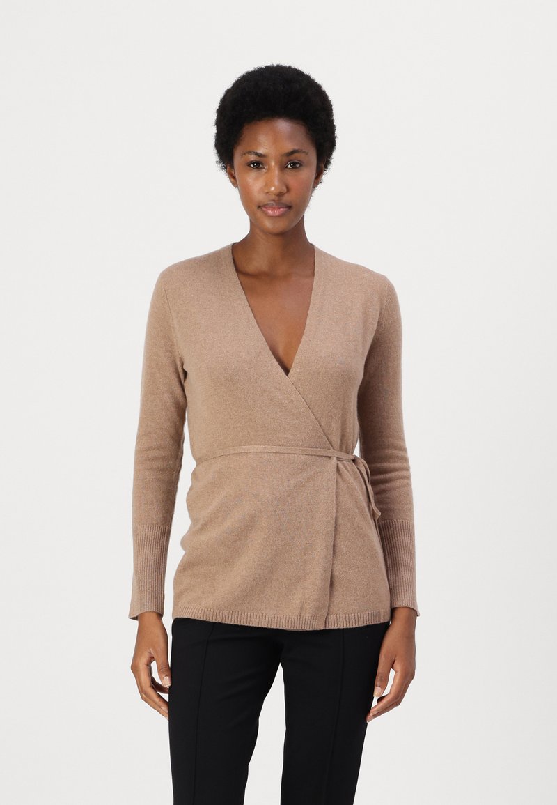 pure cashmere WRAP CARDIGAN - Kardigán - dark beige
