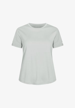 T-shirt grigio chiaro a maniche corte con scollatura rotonda. Realizzato in tessuto morbido, con un logo discreto sulle maniche. Design a taglio dritto.