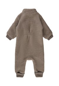Brauner Fleece-Overall mit langen Ärmeln, gerippten Bündchen und Kragen. Verfügt über eine Gesäßtasche und ein weiches, texturiertes Finish.