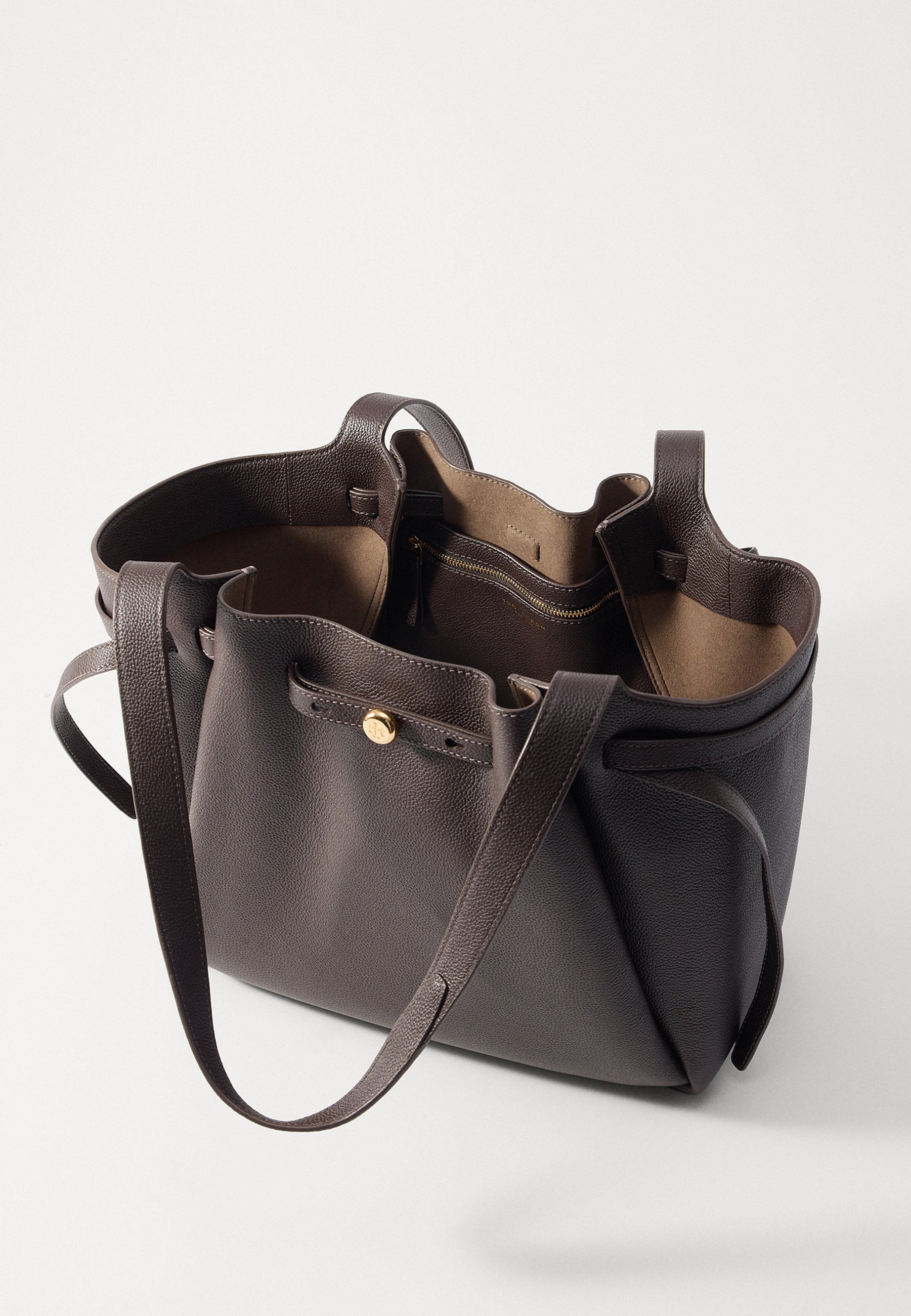 Tory Burch ROMY PEBBLED TOTE - Tote bag - deep brown/off