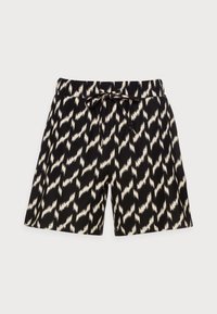 Shorts à motif noir et blanc avec un motif zigzag, taille élastique avec cordon de serrage et coupe décontractée.
