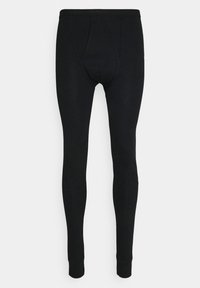 Black thermal leggings with a snug fit, featuring an elastic waistband and a smooth texture. No visible patterns or accents.