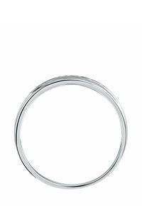 Sterling silver bangle bracelet with a smooth, shiny surface and a minimalist circular design. Features two thin, parallel accent lines.