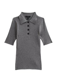 RIBBED BUTTONED SHORT SLEEVE - Polo - grey