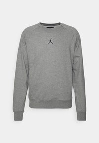 Maglione grigio a girocollo realizzato in materiale misto cotone, con un logo Jumpman nero al centro e polsini e orlo a coste.