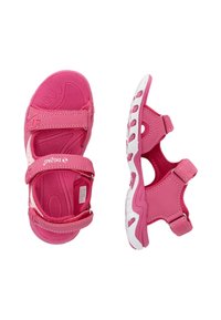 Rosa sandaler med justerbara remmar, gummisulor och en vadderad innersula. Funktioner uttag för andningsförmåga och en sportig design.