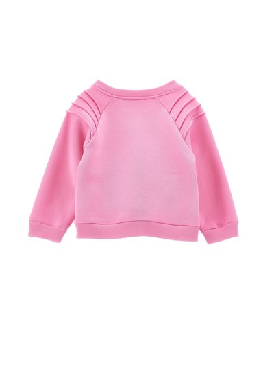 La felpa rosa presenta dettagli a costine sulle spalle, maniche lunghe e un orlo a banda. Realizzata in un tessuto morbido con una texture liscia.