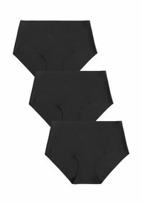Drie paar hoge zwarte onderbroeken. Gemaakt van gladde stof met elastische taillebanden en geen zichtbare naden. Klassiek ontwerp en pasvorm.