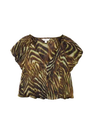 Marks & Spencer, PRINTED RUFFLE SLEEVE VOLUME TOP. - Bluse - dark green mix