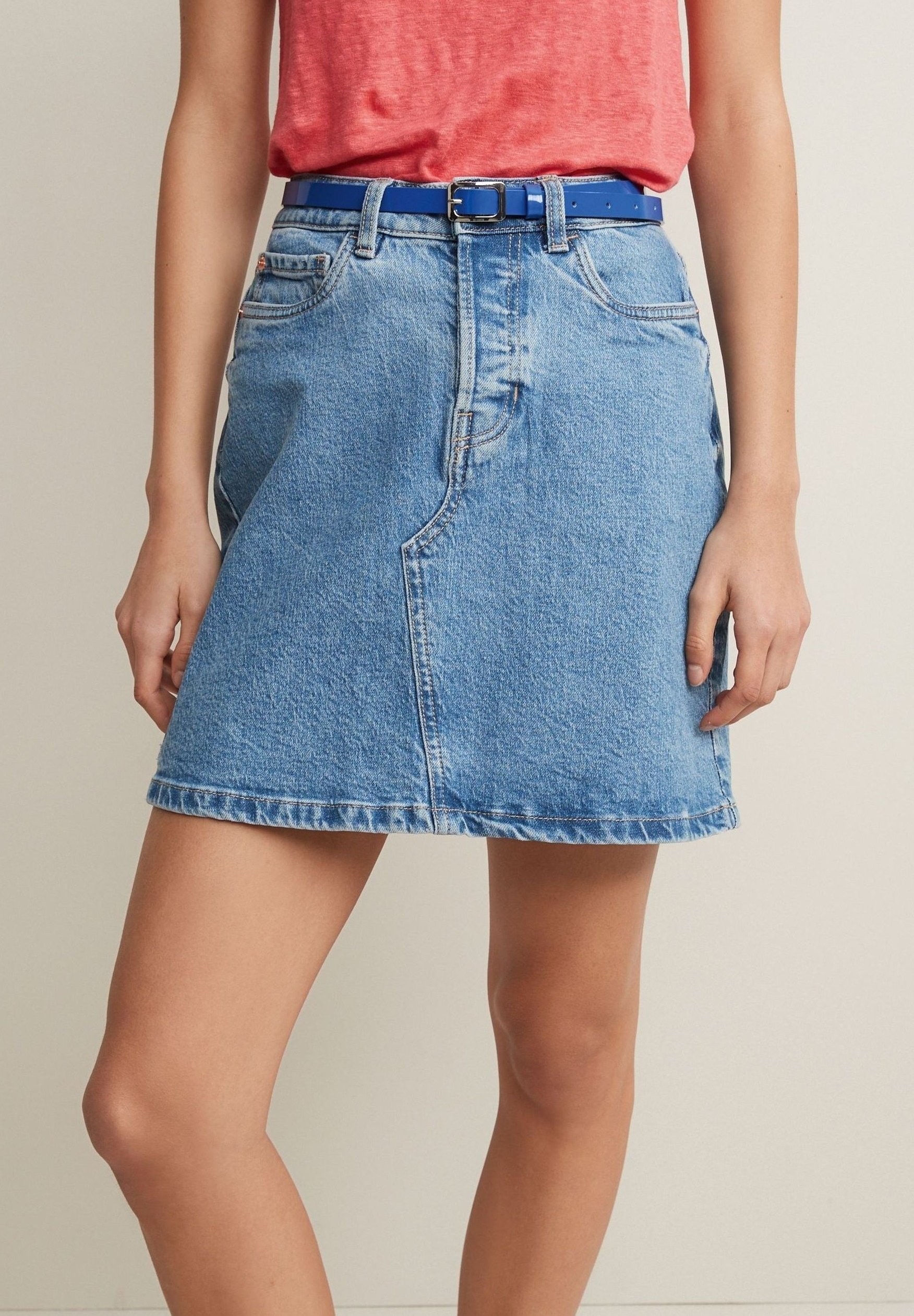 ICHI Damen Jeansrock Mit Gürtelschlaufen & Stretch – Lässiger Denim-Rock Von Der Dänischen Marke