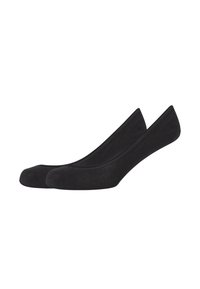 Calzini neri invisibili realizzati in un morbido tessuto elasticizzato. Design leggero con bordi lisci e una leggera lucentezza sulla superficie.