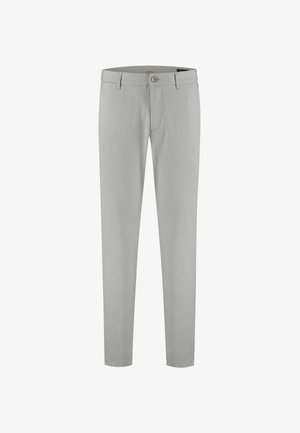Lichtgrijze broek gemaakt van een gestructureerde stof. Slim fit met een platte voorkant, voorzien van een knoopsluiting en riemlussen. Geen patronen of accenten.