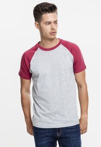 Urban Classics RAGLAN CONTRAST  - T-shirt print - mottled light gray/burgundy