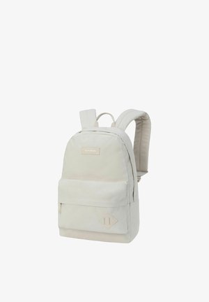 Zaino beige chiaro con spallacci imbottiti, tasca frontale con cerniera e piccolo logo sulla tasca frontale.