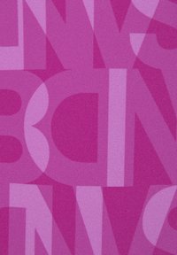 Graphic pattern featuring large, overlapping letters in varying shades of pink on a textured fabric background.