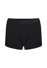 Boxers en coton noir avec un design uni, dotés d'une large ceinture élastique et d'accents de couture contrastants.