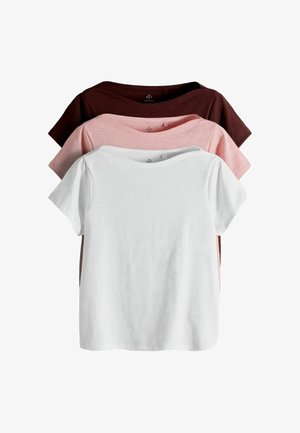 THE SET, REGULAR FIT - 3 PACK SLUB SLASH NECK T-SHIRTS - T-Shirt basic - pink brown white