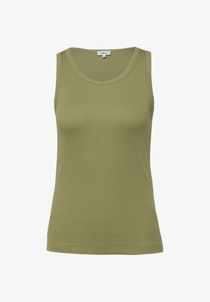 Oliën groene mouwloze geribbelde tanktop met ronde halslijn en een s.Oliver merklabel aan de achterkant van de kraag.