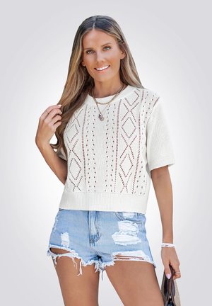 Cupshe CHIC OPENWORK - Print T-shirt - white