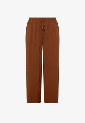 Pantaloni marroni a gamba larga con vita elastica e coulisse, realizzati in tessuto strutturato.
