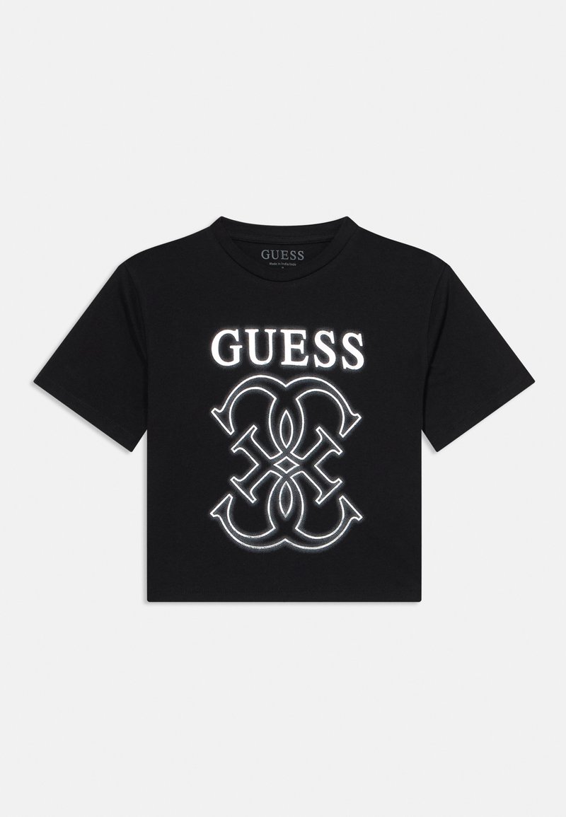 Μαύρο βαμβακερό μπλουζάκι με κοντά μανίκια, με αντανακλαστικό λευκό λογότυπο στο κέντρο και στρογγυλή λαιμόκοψη.