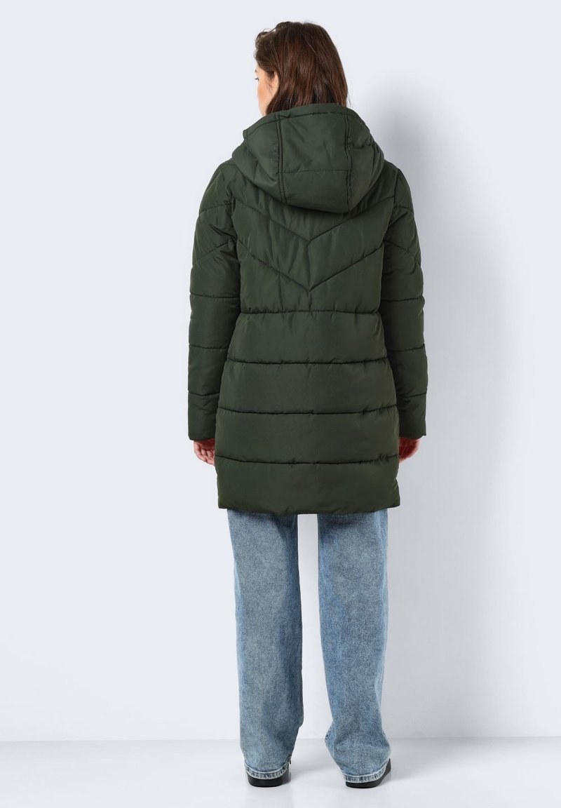 Noisy May Droplets longline padded coat with oversized hood in green