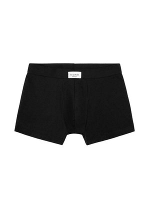 Bóxers para hombres negros con bolsa frontal y una etiqueta blanca en la cintura que dice "Scalpers."