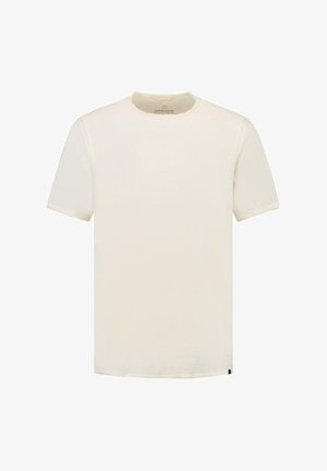 Kreemikaalune puuvillane T-särk ümmarguse kaeluse ja lühikeste varrukatega. Omab lihtsat, siledat tekstuuri sirge hemiga ning minimaalset brändingut.